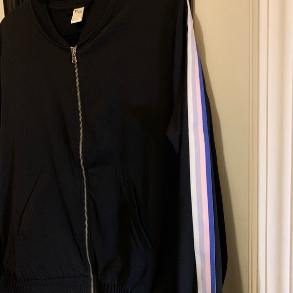 Old Navy Active Black Track Jacket Zip Up Stripe Sleeves Black Size-Large - Picture 5 of 9